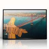 Large abstract wall art of Lisbon scenery in muted gray tones on framed acrylic, ideal for modern living room decor.