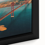 Black wall art featuring a textured Lisbon scenery in colorful tones on a framed canvas, ideal for living room decor.