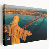 Large stretched canvas depicting the Lisbon skyline in muted earth tones, ideal for kitchen wall art.