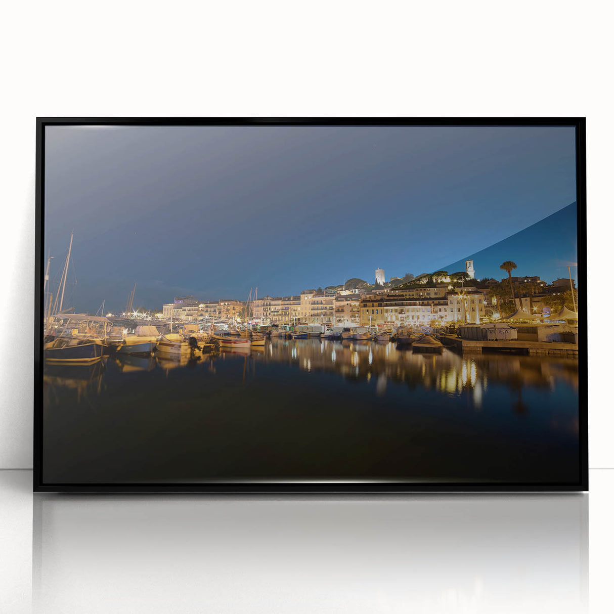 Large abstract wall art of Porto, Portugal in muted gray and blue tones on black framed acrylic.