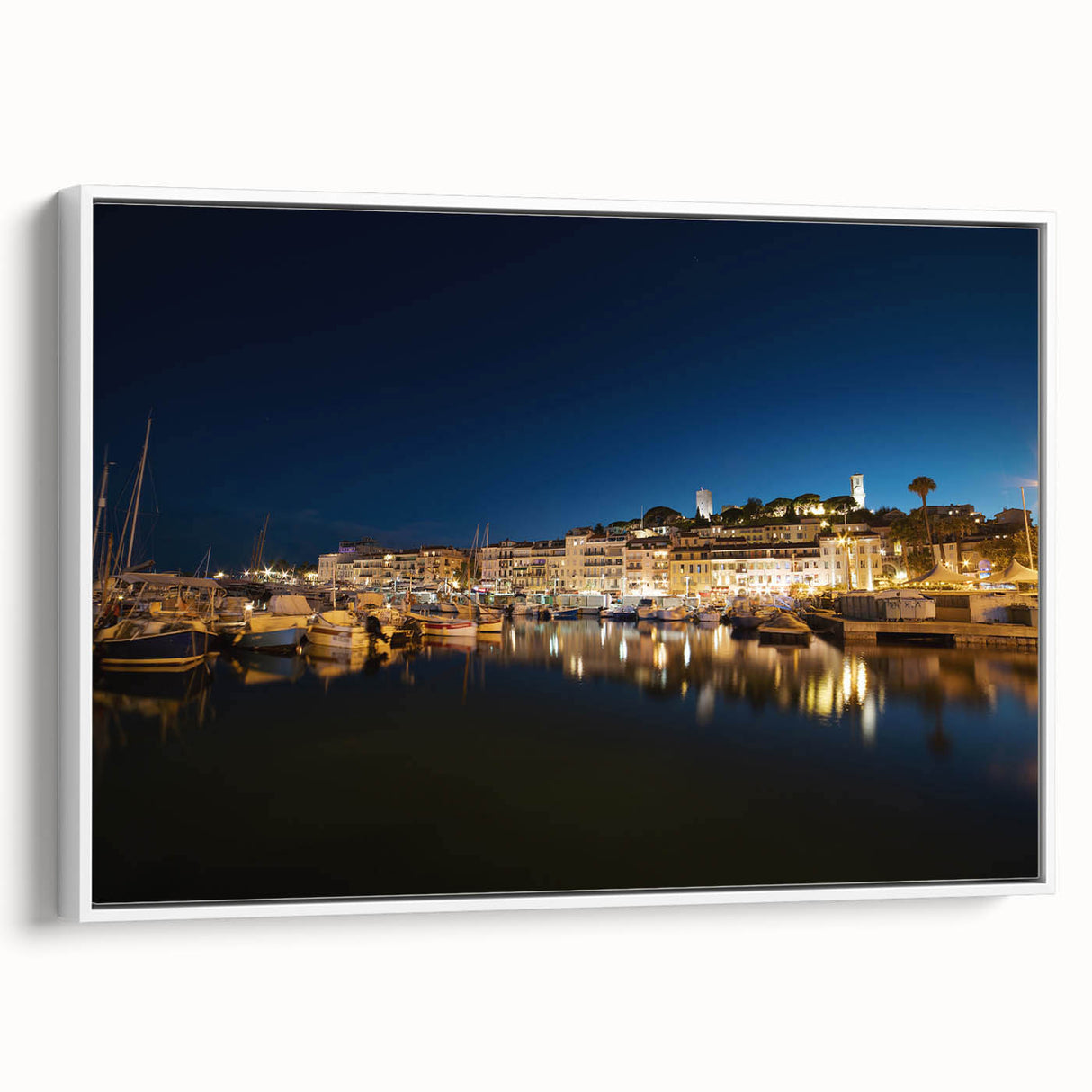 Vintage poster art of Porto scenery with colorful buildings on a white-framed canvas, ideal for living room decor.