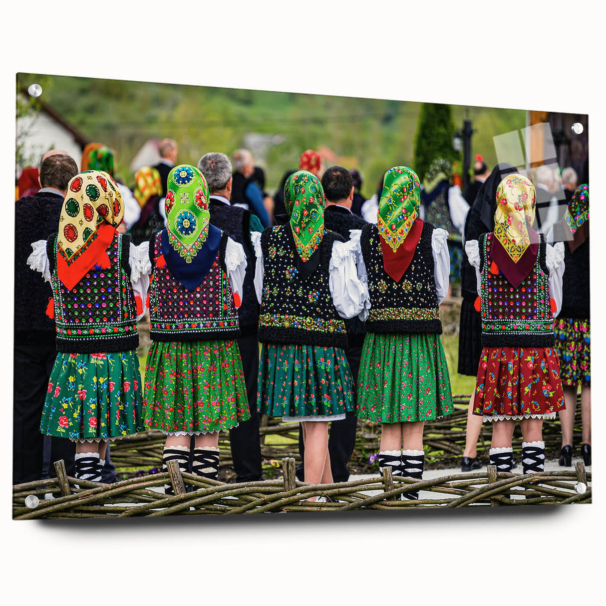Acrylic print of a Romanian landscape, featuring muted earth tones and a minimalist style.
