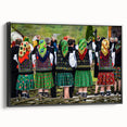 Black and white framed canvas depicting a vintage-style Romanian landscape, ideal for bedroom wall art.