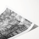 Extra large wall art depicting line art flowers in muted earth tones on a rolled canvas.