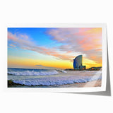 Rolled print of a Barcelona scenery with muted earth tones, ideal for art wall dining room.