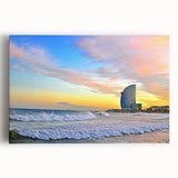 Black and white large canvas print of Barcelona skyline, ideal for kitchen wall art or bedroom decor.