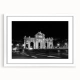 Abstract art print of Madrid with vibrant hues on a framed white mat, ideal for dining room decor.