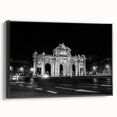 Black and white wall art of Madrid landscape, vintage poster style on framed canvas, ideal for bedroom decor.