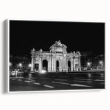 Vintage poster art of Madrid with colorful elements on extra large framed canvas, ideal for living room decor.