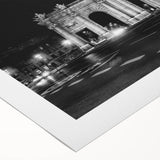Art deco poster of Madrid skyline in muted earth tones on rolled canvas, suitable for dining room decor.