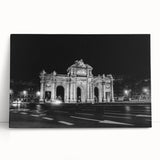 Black and white print of Madrid skyline on stretched canvas, suitable as large kitchen wall art or bedroom decor.