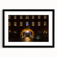 Extra large abstract art print of Stockholm scenery in vibrant colors on a textured black framed canvas.