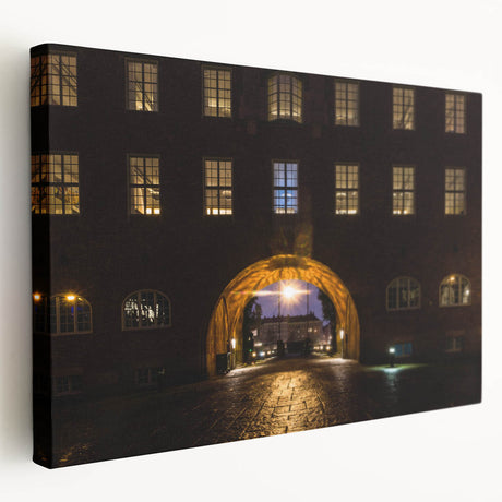 Canvas print of Stockholm scenery in muted blue and gray tones, ideal for kitchen wall art.