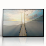 Large abstract wall art featuring a mid-century modernist Swedish landscape in muted earth tones, framed in black acrylic.