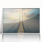 Art deco poster of a serene Swedish landscape in muted blue and green tones, acrylic framed.