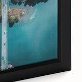 Extra large framed canvas of a textured Swiss landscape in black with colorful accents, ideal for living room decor.