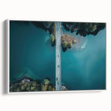 Vintage poster art of a Swiss landscape on framed canvas, featuring vibrant color palette, ideal for living room decor.