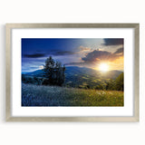 Textured abstract art print of a scenic European landscape in muted earth tones, framed with a silver mat.