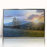 Mid-century modernist art depicting a serene Ukrainian landscape in muted earth tones on a framed acrylic print.