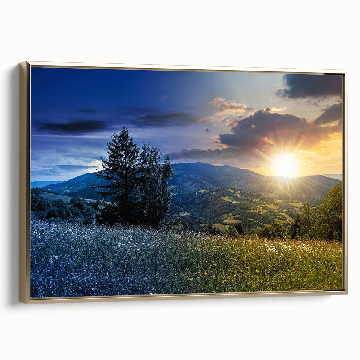 Framed canvas depicting a vintage-style landscape of Ukraine, in muted gold and black tones, ideal for bedroom wall art.