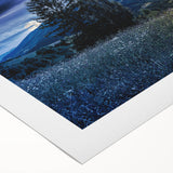 Art deco poster of a European cityscape in muted gray and blue tones on rolled canvas, suitable for dining room wall art.