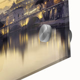 Large abstract wall art of the Vatican in muted earth tones on acrylic glass, ideal for dining room ambiance.