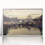 Acrylic print of Vatican scenery in muted earth tones, framed in white, suitable for modern art wall decor.