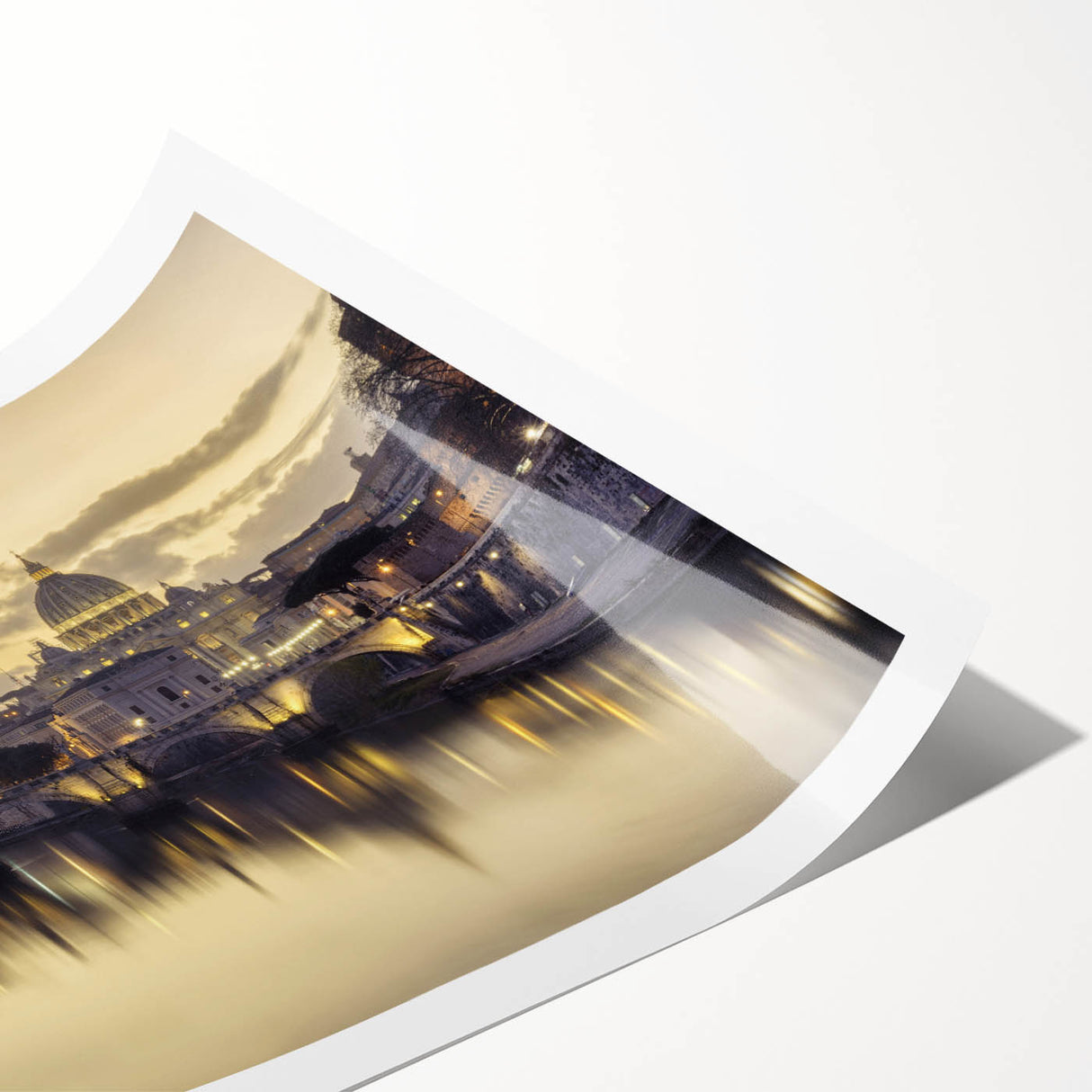 Extra large rolled print featuring line art flowers and European Vatican scenery in monochrome tones.