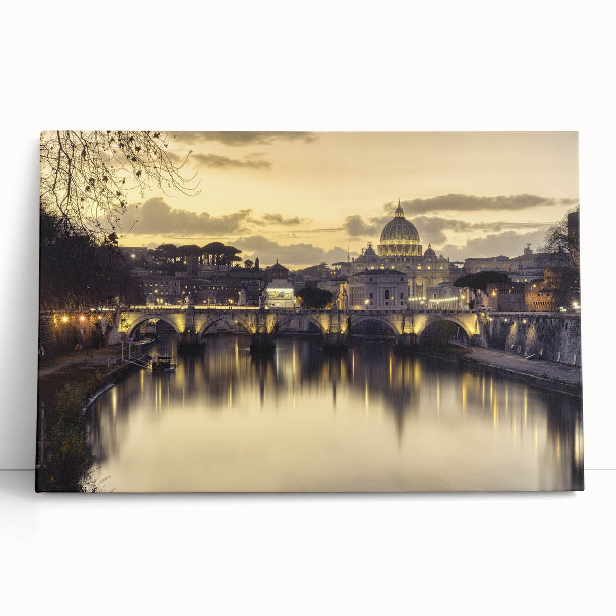 Black and white large art print of the Vatican scenery on stretched canvas, ideal for kitchen wall art or bedroom decor.