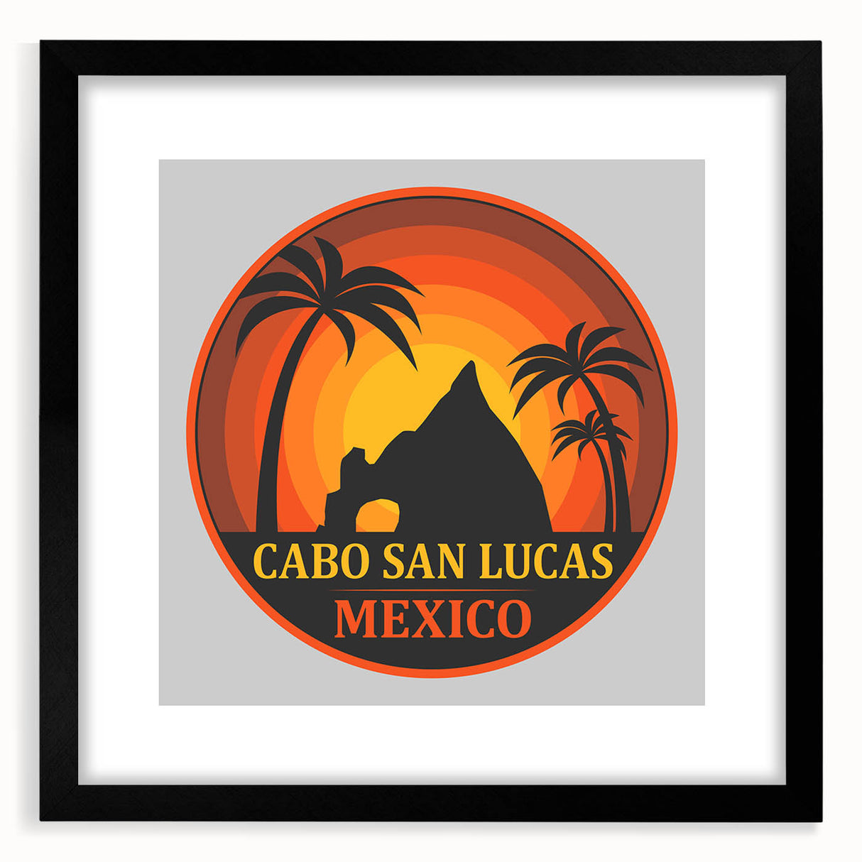 Extra large framed abstract print of Cabo San Lucas with vibrant, textured colors on canvas, ideal for living room decor.