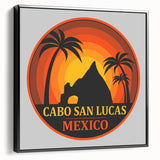 Black and white framed canvas of Cabo San Lucas landscape, ideal for bedroom wall decor.