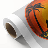 Art deco poster of Cabo San Lucas scenery on rolled canvas, featuring pastel ocean and sky, ideal for nursery wall art.