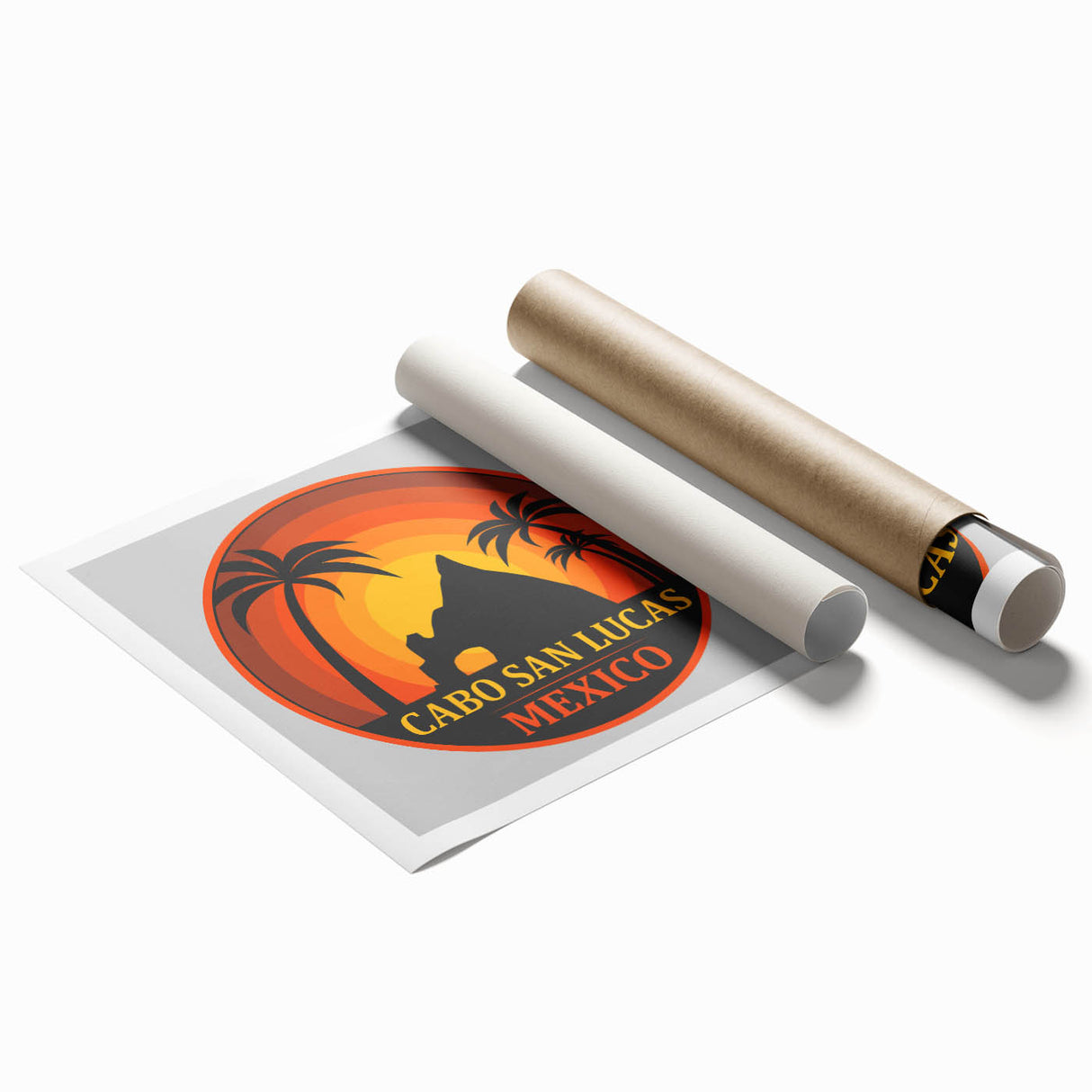 Extra large rolled print of Cabo San Lucas with vibrant blue ocean and sky, ideal for classy bathroom wall art.