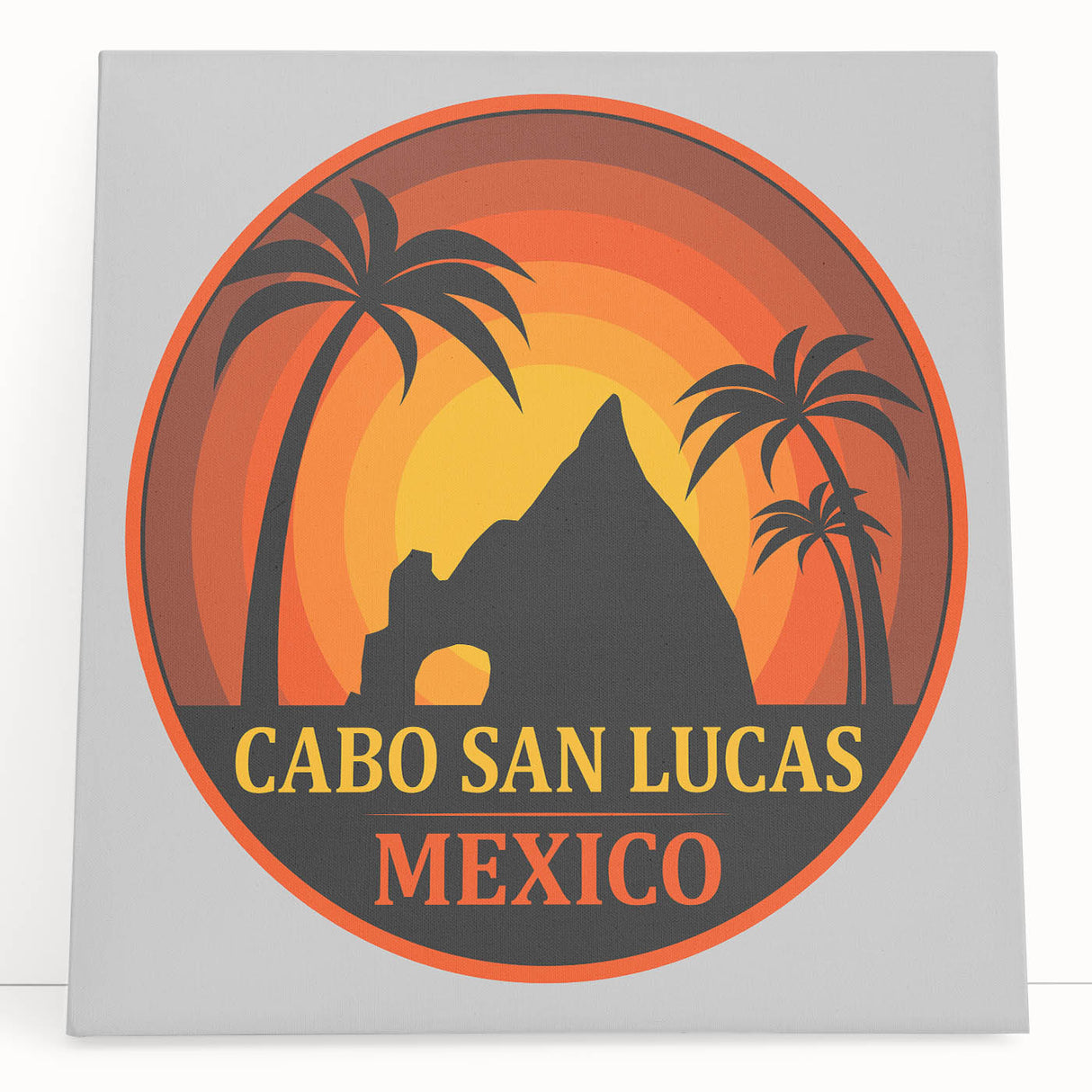 Black and white photograph of Cabo San Lucas scenery on stretched canvas, ideal for kitchen wall art or bedroom decor.