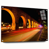 Large abstract wall art of Mexico City in vibrant hues on acrylic glass, ideal for dining room decor.