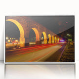 Acrylic print of Mexico City scenery in art deco style, framed in white, ideal for modern art wall decor.