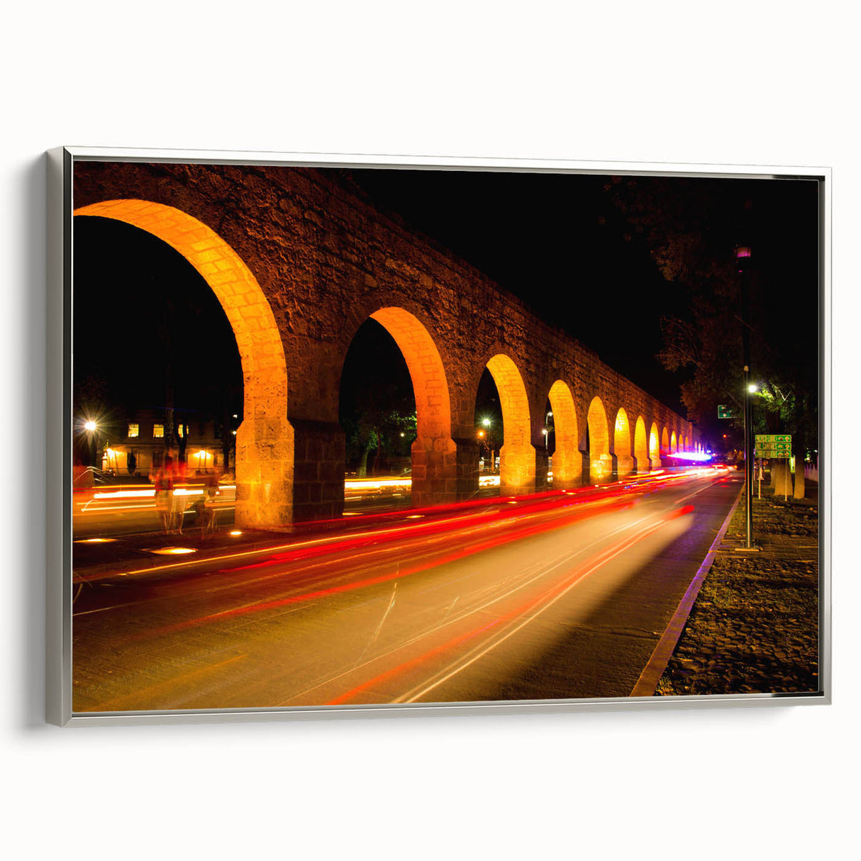 Framed canvas landscape art painting depicting a vintage Mexico City scene in colorful tones, ideal for living room decor.