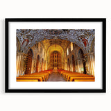 Abstract art print of a colorful Oaxaca scenery in vibrant hues on a textured, extra large canvas, framed in black.