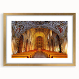 Extra large abstract art print depicting a textured scenery of Oaxaca, Mexico in a gold frame, ideal for living room decor.