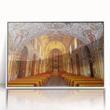 Art Deco style poster of Oaxaca, Mexico scenery on white-framed acrylic, featuring vibrant colors.