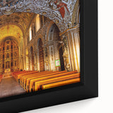 Extra large framed canvas featuring a textured depiction of Oaxaca scenery in black with vibrant, colorful accents.