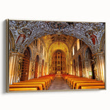 Framed canvas featuring a vintage-style landscape painting of Oaxaca, Mexico, in muted gold and black tones.