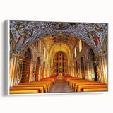 Vintage poster art of Oaxaca scenery on a framed canvas, featuring colorful art with black borders.