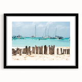 Extra large abstract art print of a colorful, textured scenery of Quintana Roo in a black frame, ideal for living room decor.
