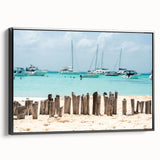 Black and white framed canvas of Quintana Roo landscape, vintage poster style, ideal for bedroom decor.