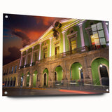 Large abstract wall art depicting a Yucatan scenery in mid-century modern style on acrylic glass.