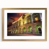 Extra large abstract art print of Yucatan scenery, featuring textured brush strokes in earth tones, framed in gold.
