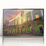 Mid-century modernist art depicting Yucatán scenery, acrylic print in silver frame, suitable for modern art wall decor.