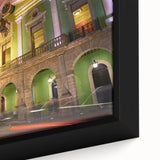 Extra large framed canvas depicting a black textured art scene of Yucatán, Mexico, with colorful accents.