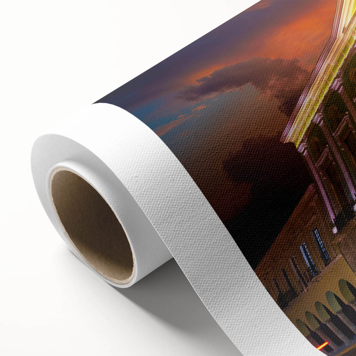 Art deco style poster of Yucatan scenery on rolled canvas, featuring pastel shades, ideal for nursery wall art.